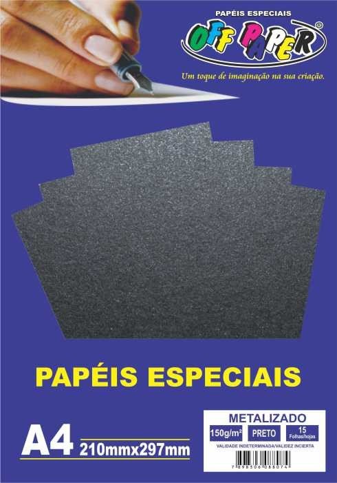 PAPEL METALIZADO PRETO 150G C/15 FOLHAS OFFPAPER