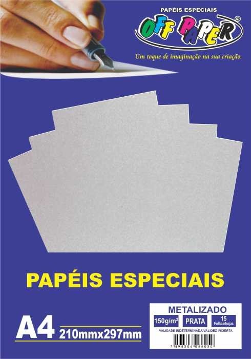 PAPEL METALIZADO PRATA 150G C/15 FOLHAS OFFPAPER