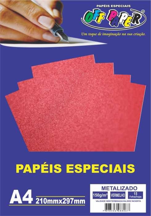 PAPEL METALIZADO VERMELHO 150G C/15 FOLHAS OFFPAPER