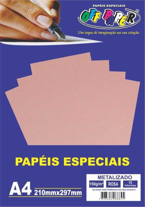 PAPEL METALIZADO ROSA 150G C/15 FOLHAS OFFPAPER