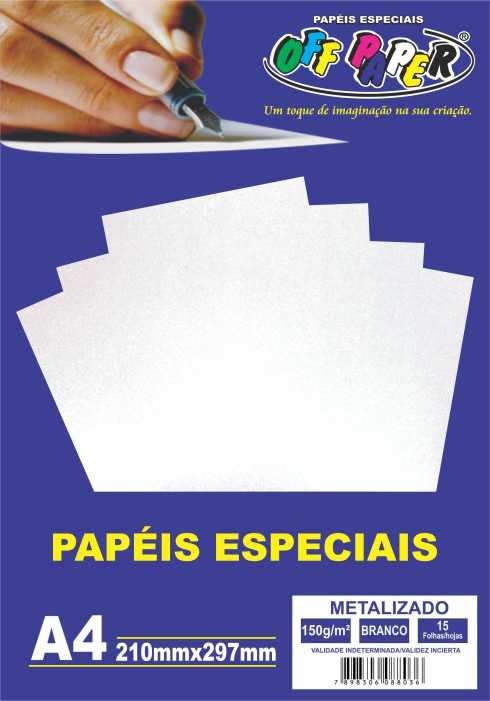 PAPEL METALIZADO BRANCO 150G C/15 FOLHAS OFFPAPER