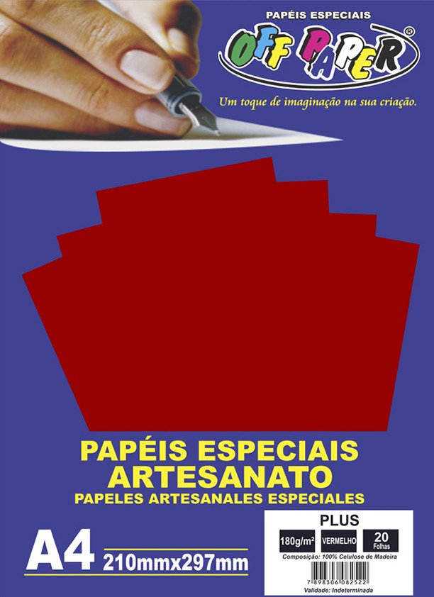 PAPEL COLOR PLUS VERMELHO 180G C/ 20 FOLHAS OFF PAPER