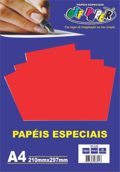 PAPEL COLOR PLUS VERMELHO 120G C/20 FOLHAS OFFPAPER