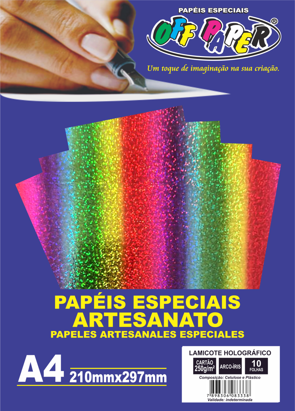 PAPEL LAMICOTE HOLOGRÁFICO ARCO-ÍRIS 250G C/10 FOLHAS OFFPAPER