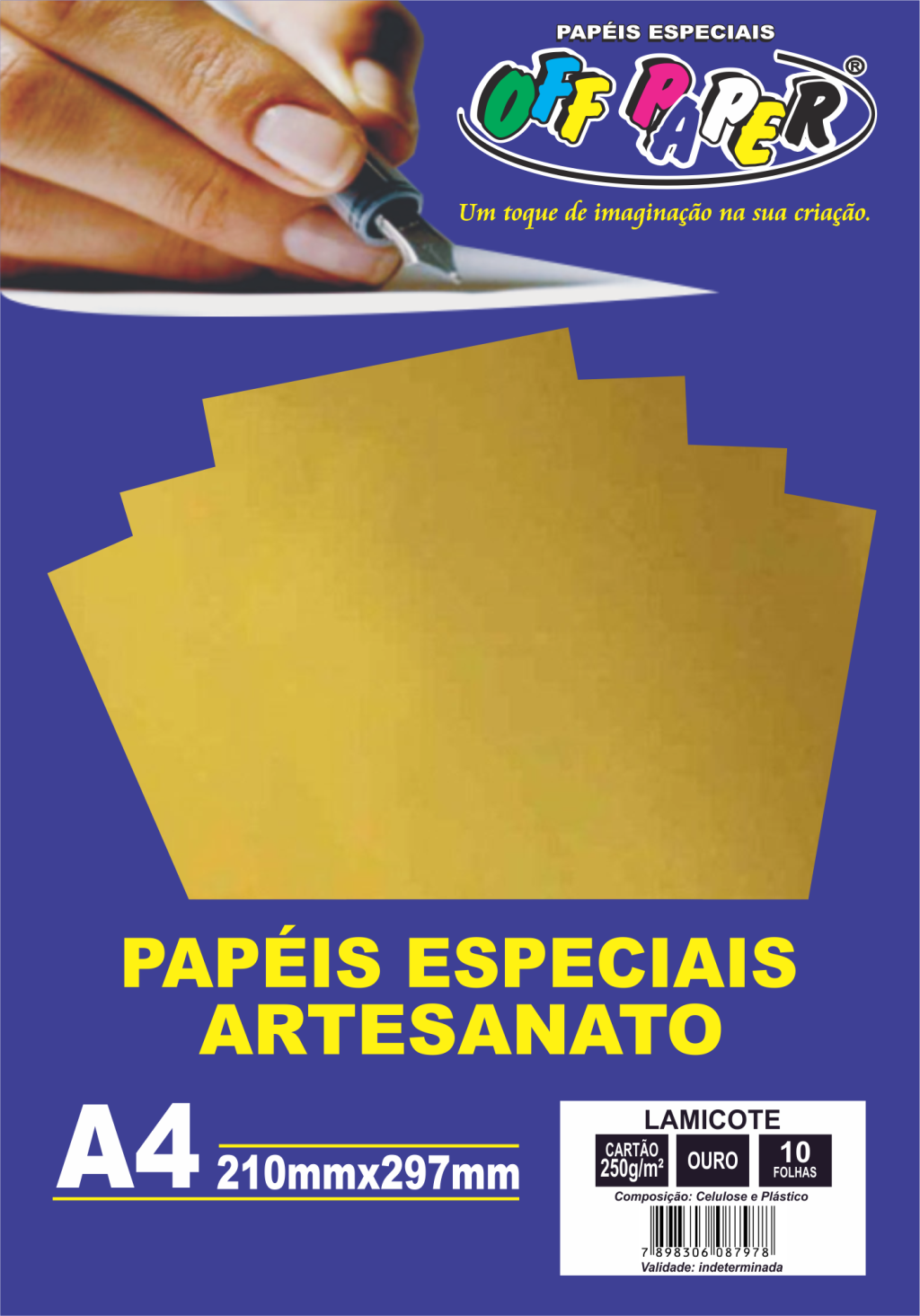 PAPEL LAMICOTE OURO 250G C/10 FOLHAS OFFPAPER