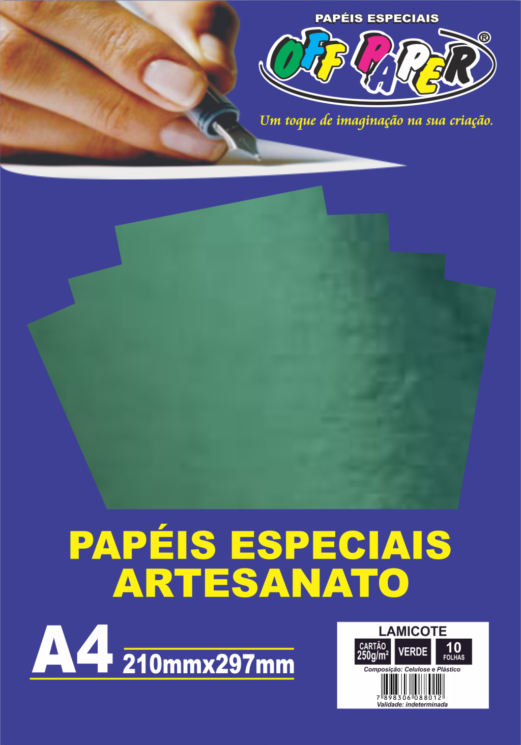 PAPEL LAMICOTE VERDE 250G C/10 FOLHAS OFFPAPER