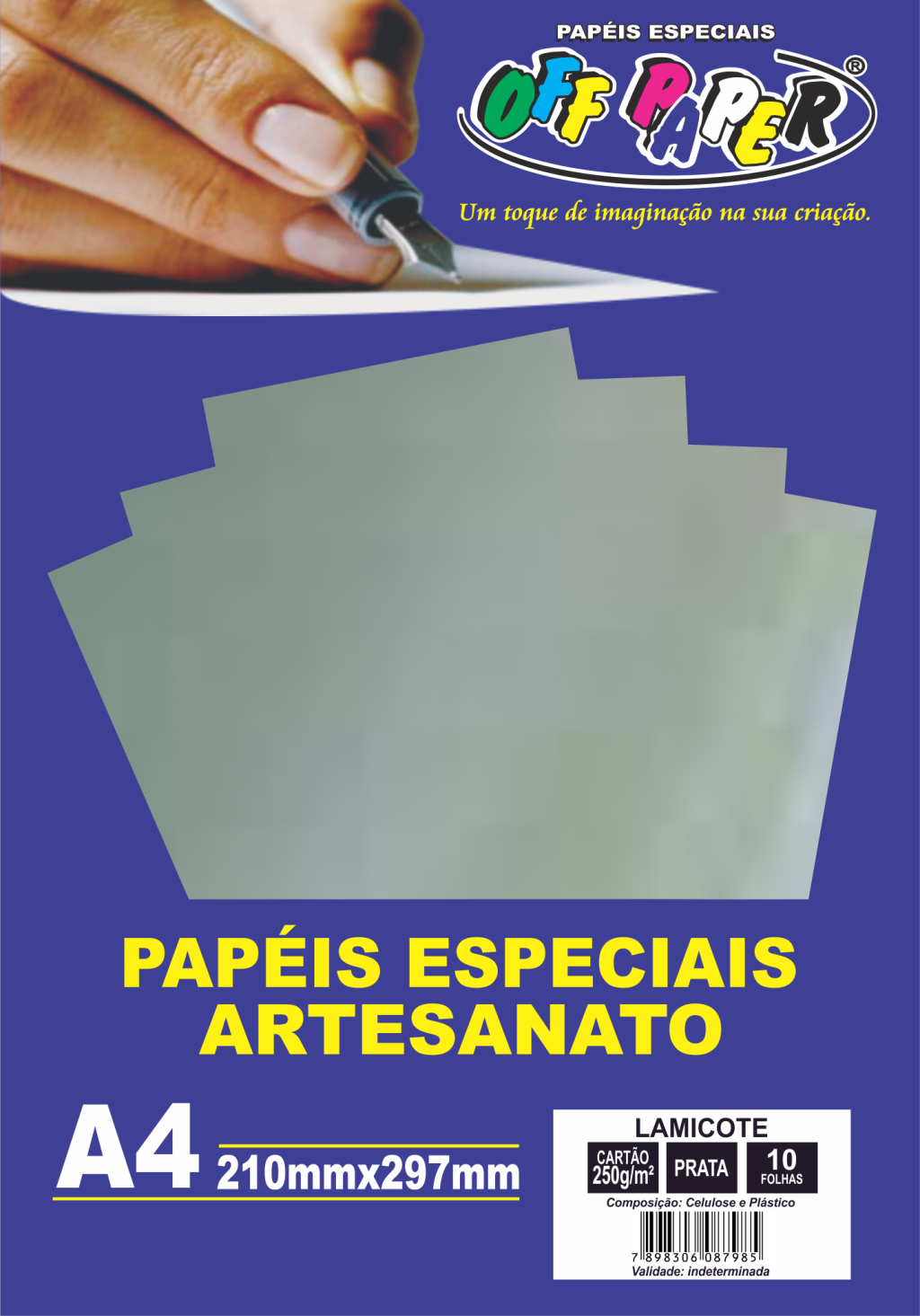 PAPEL LAMICOTE PRATA 250G C/10 FOLHAS OFFPAPER