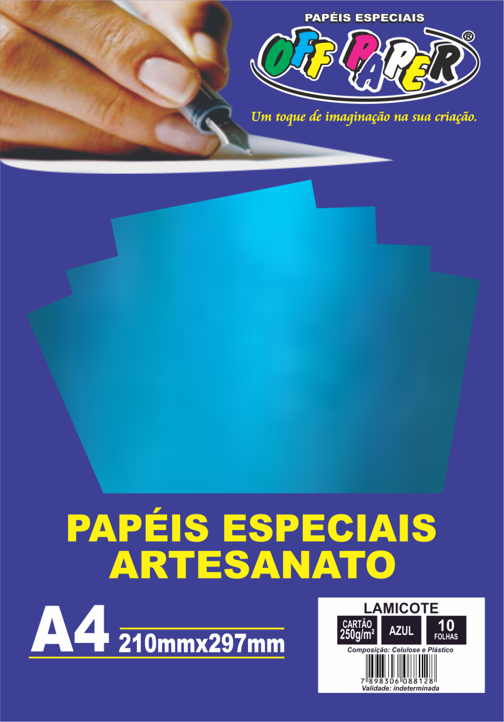 PAPEL LAMICOTE AZUL 250G C/10 FOLHAS OFFPAPER