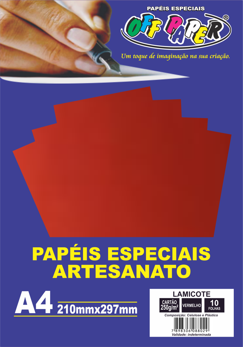 PAPEL LAMICOTE VERMELHO 250G C/10 FOLHAS OFFPAPER