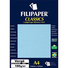 PAPEL VERGÊ ÁGUA MARINHA 180G C/50 FOLHAS FILIPAPER