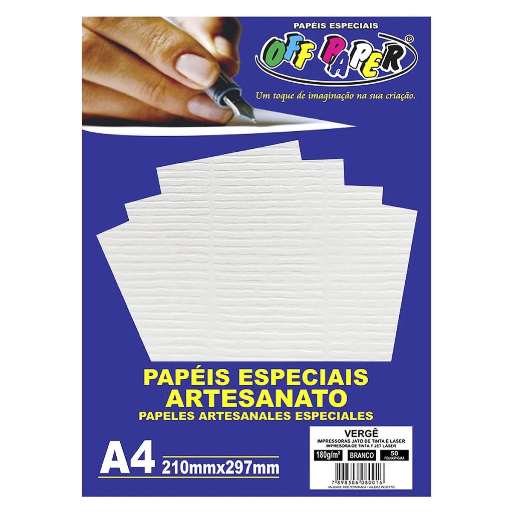 PAPEL VERGÊ BRANCO 180G C/50 FOLHAS OFF PAPER