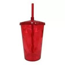 COPO FEST C/TAMPA E CANUDO 400ML VERMELHO