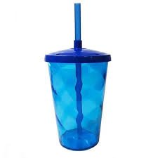 COPO FEST C/TAMPA E CANUDO 400ML AZUL