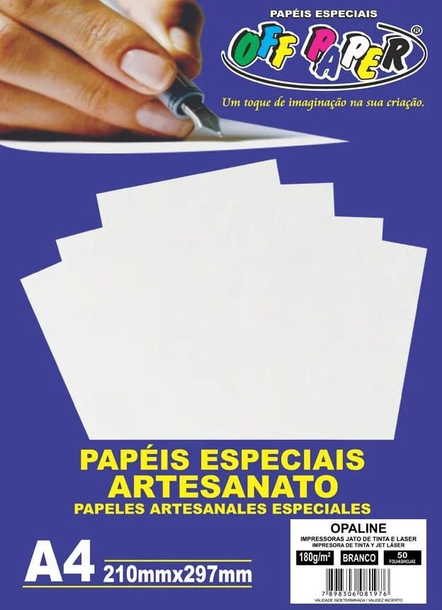 PAPEL OPALINE BRANCO 180G C/ 50 FOLHAS OFF PAPER
