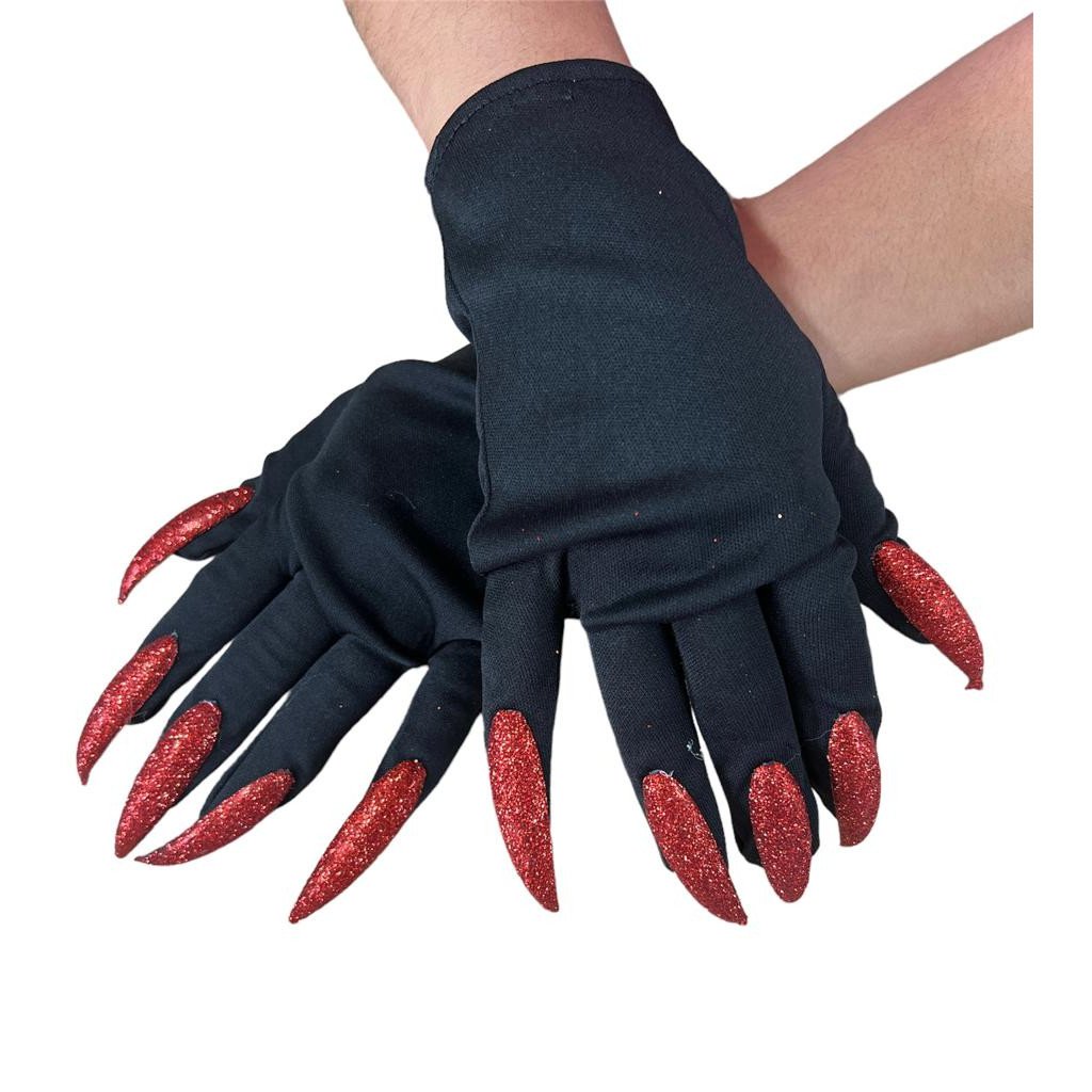 LUVA COM UNHAS HALLOWEEN VERMELHA
