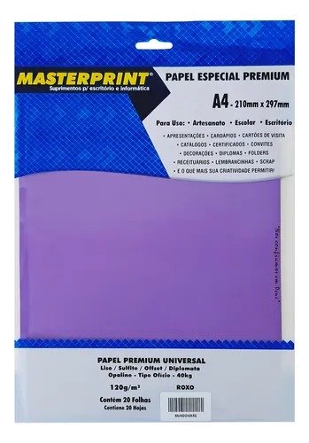 PAPEL COLOR PLUS ROXO 120G C/20 FOLHAS MASTERPRINT
