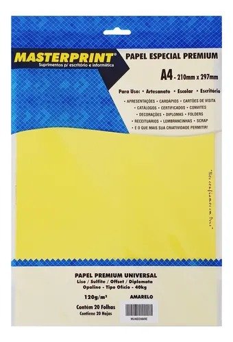 PAPEL COLOR PLUS AMARELO OURO 120G C/20 FOLHAS MASTERPRINT