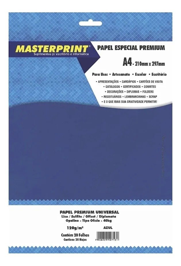 PAPEL COLOR PLUS AZUL 120G C/20 FOLHAS MASTERPRINT