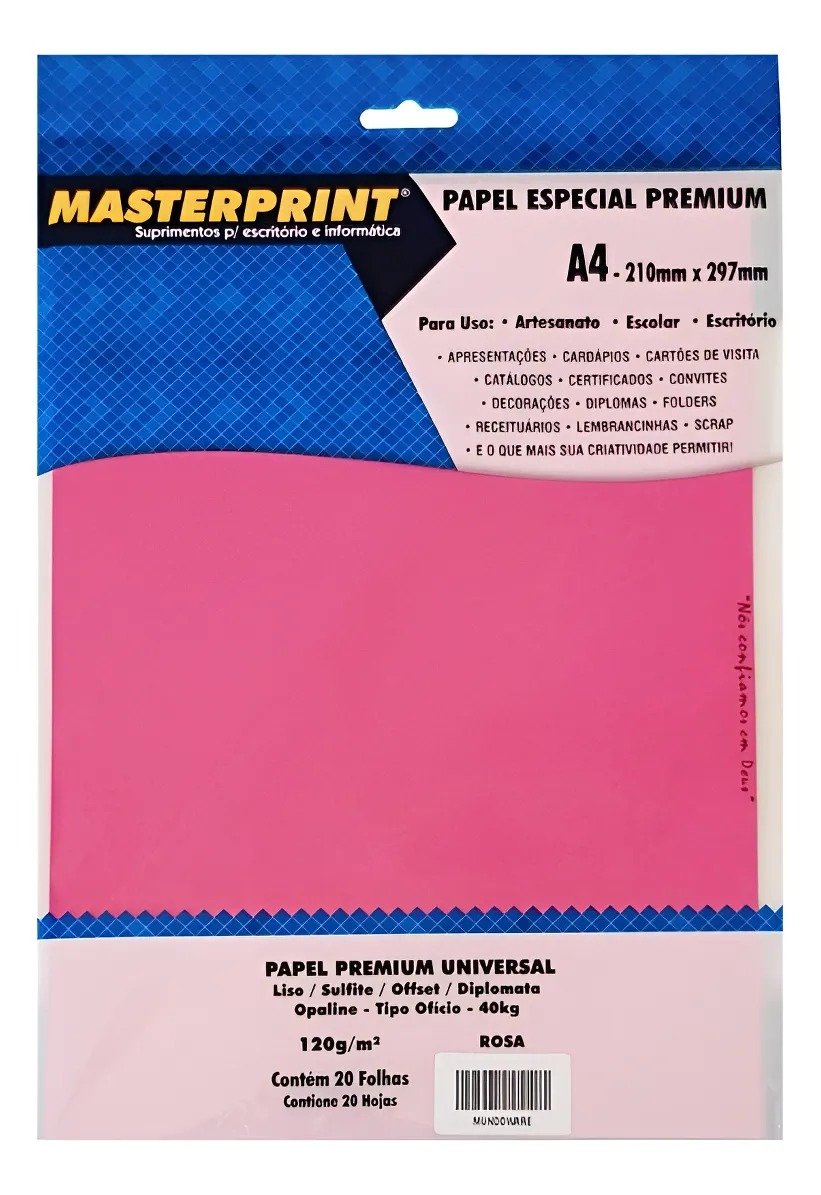 PAPEL COLOR PLUS  ROSA 120G C/20 FOLHAS MASTERPRINT   