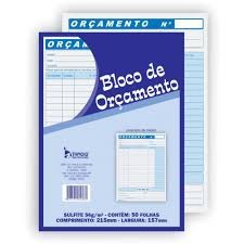 BLOCO DE ORÇAMENTO - SULFITE 56G - CONTÉM: 50 FOLHAS - COMPRIMENTO: 215MM - LARGURA: 157MM