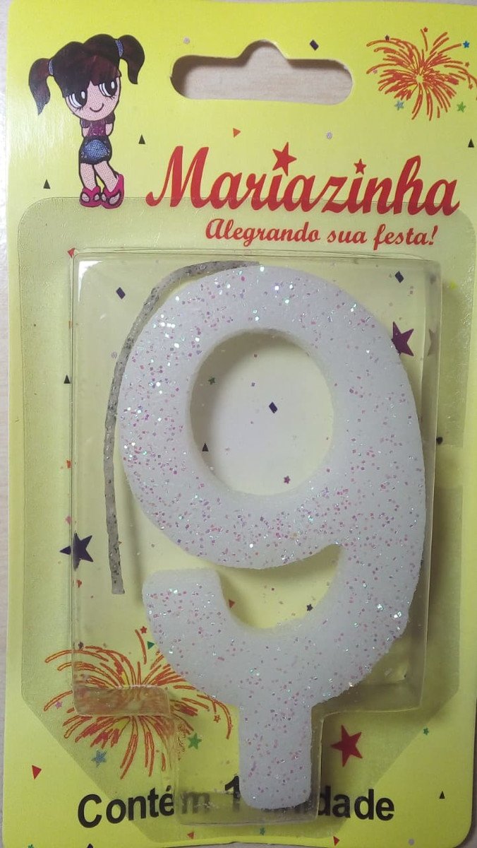 VELA DE ANIVERSÁRIO BRANCA COM BRILHO (DO 0 AO 9)