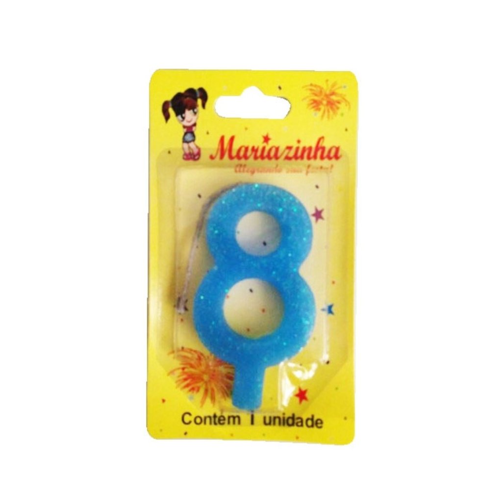 VELA DE ANIVERSÁRIO AZUL COM BRILHO (DO 0 AO 9)