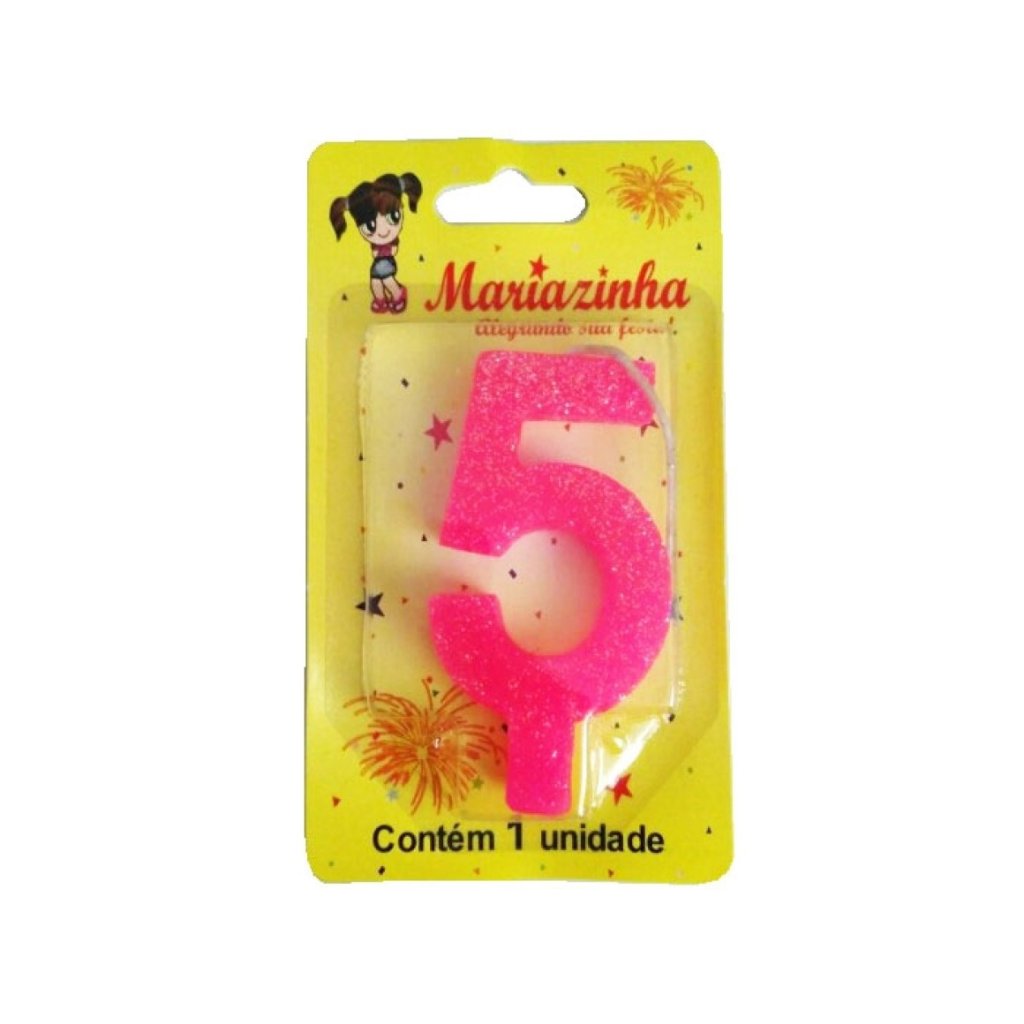 VELA DE ANIVERSÁRIO ROSA COM BRILHO (DO 0 AO 9)
