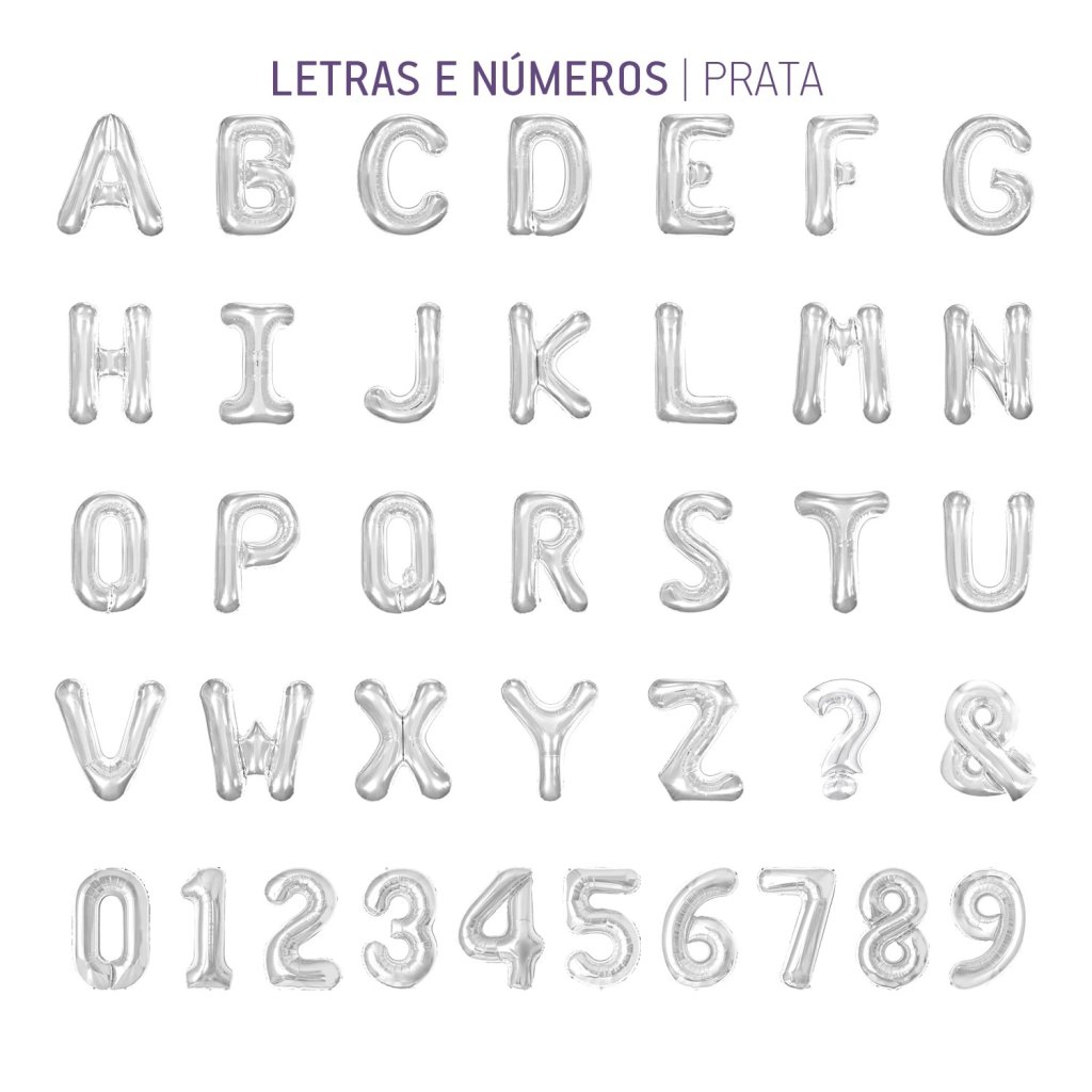 BALÃO DE LETRA METALIZADO PRATA 75CM