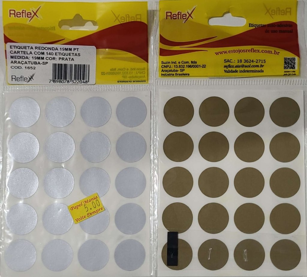 ETIQUETA REDONDA 19 MM C/140 UNIDS PRATA/DOURADO