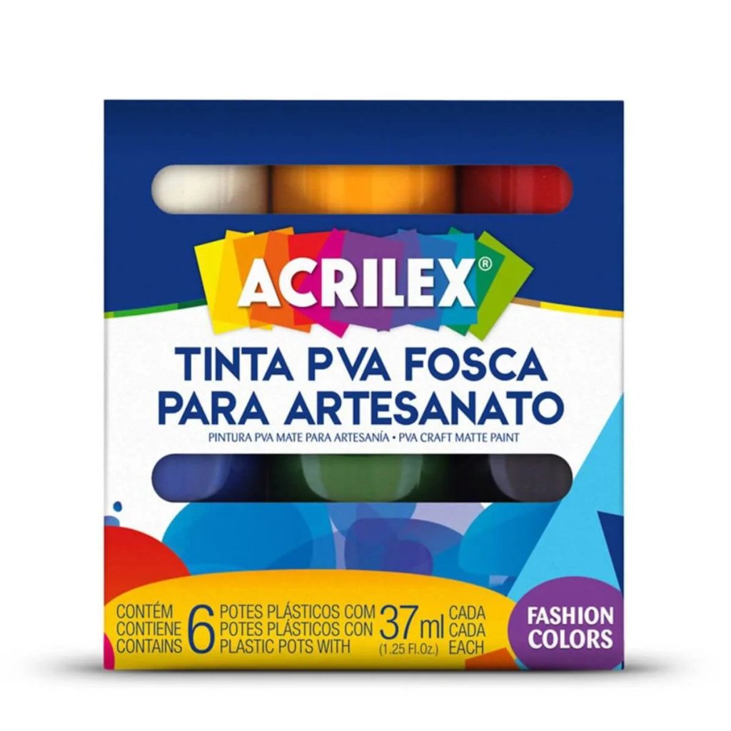 KIT TINTA PVA FOSCA PARA ARTE E ARTESANATO - 6 CORES   
