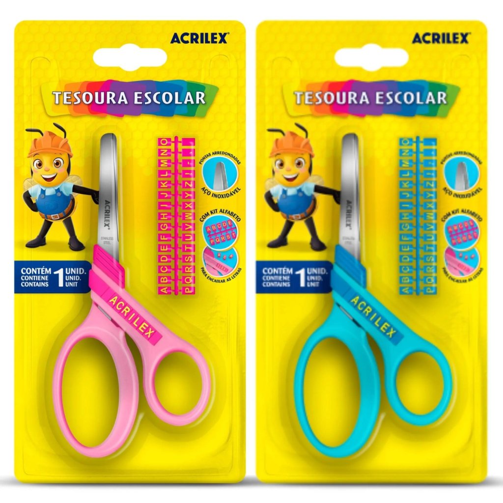 TESOURA ESCOLAR ALFABETO ROSA ACRILEX