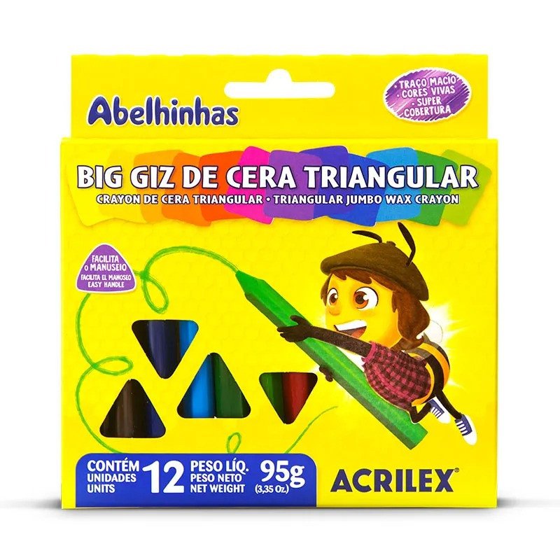 BIG GIZ DE CERA ACRILEX TRIANGULAR - 12 CORES           