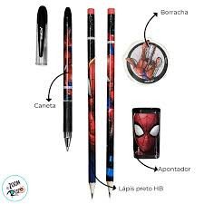 KIT HOMEM ARANHA LAPIS, BORRACHA, APONTADOR E LAPIS