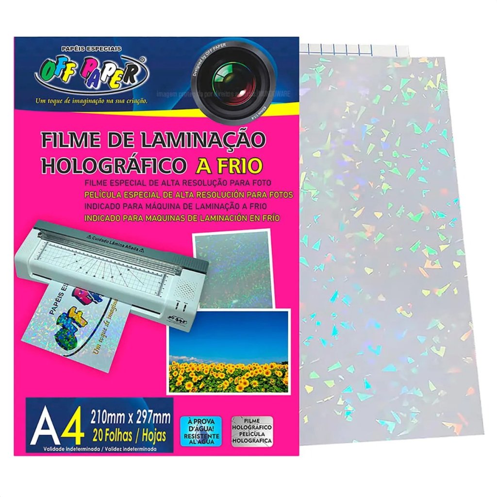FILME DE LAMINAÇÃO HOLOGRÁFICO A FRIO (20 FOLHAS)
