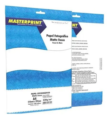 PAPEL FOTOGRÁFICO A4 MASTERPRINT MATTE FOSCO 230g (100 FOLHAS)