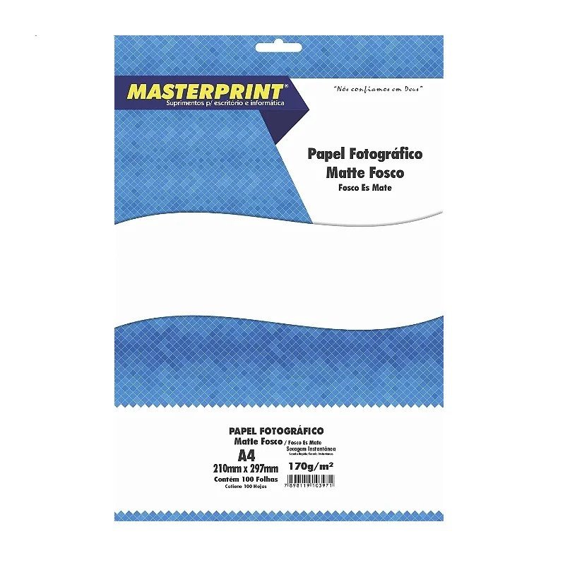 PAPEL FOTOGRÁFICO A4 MASTERPRINT MATTE FOSCO 170g (100 FOLHAS)