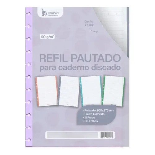 REFIL PAUTADO PARA CADERNO DISCADO COLORIDO - 11 DISCOS 