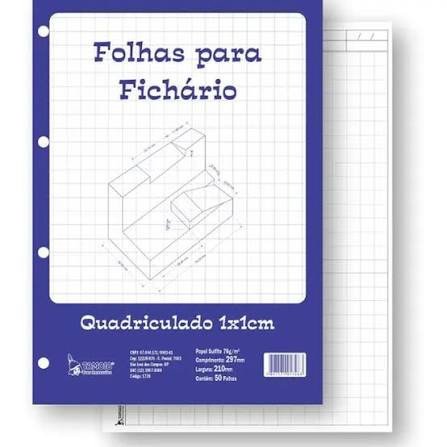 FOLHAS PARA FICHÁRIO QUADRICULADO 1x1 - 50 FOLHAS