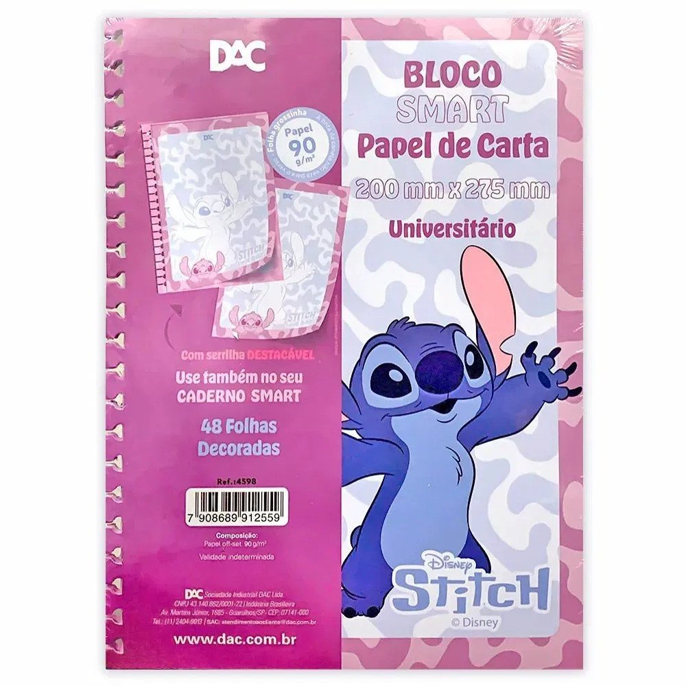 BLOCO SMART PAPEL DE CARTA STITCH - 48 FOLHAS