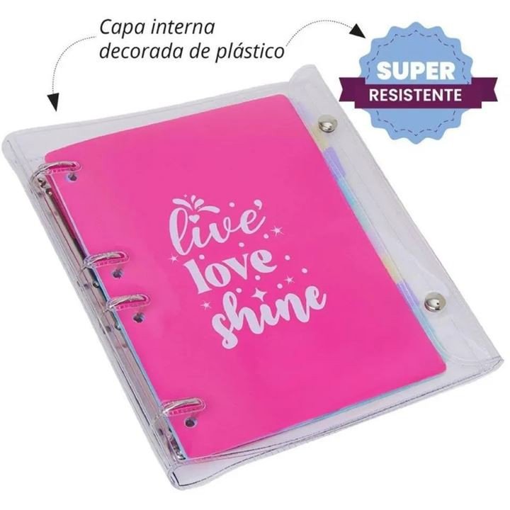 CADERNO ARGOLADO COLEGIAL PVC - 80 FOLHAS INTERNAS; 10 DIVISÓRIAS COLORIDAS; 1 SUPORTE SMARTPHONE