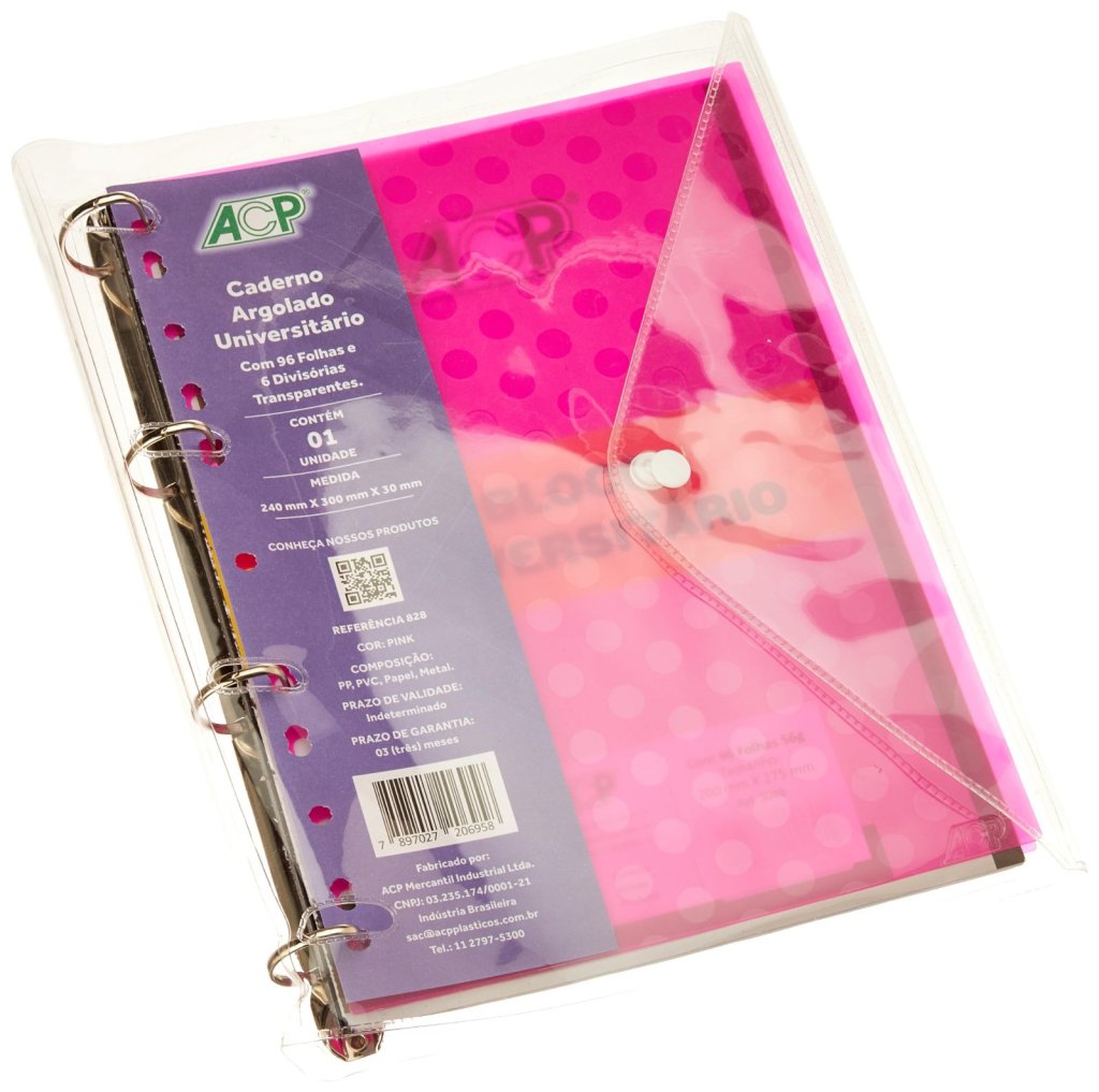 CADERNO ARGOLADO UNIVERSITÁRIO LIGHTS TRANSPARENTE ROSA - 96 FOLHAS