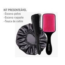 kit escova polvo escova raquete e touca de cetim marco boni 
