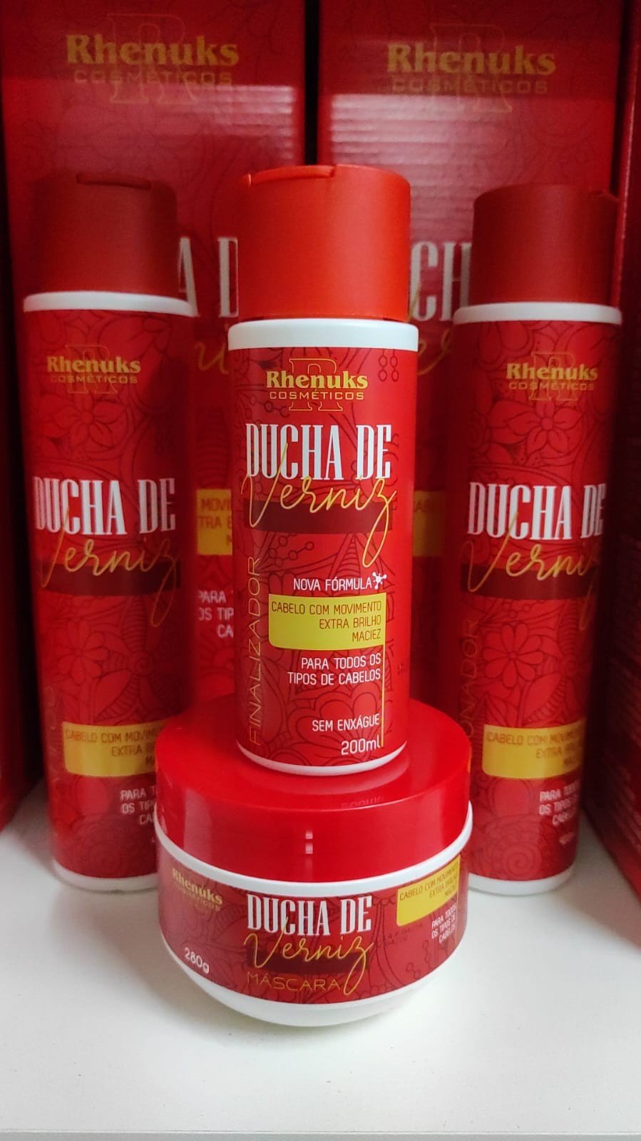 kit sh cond mascara finalizador ducha de veniz rhenuks