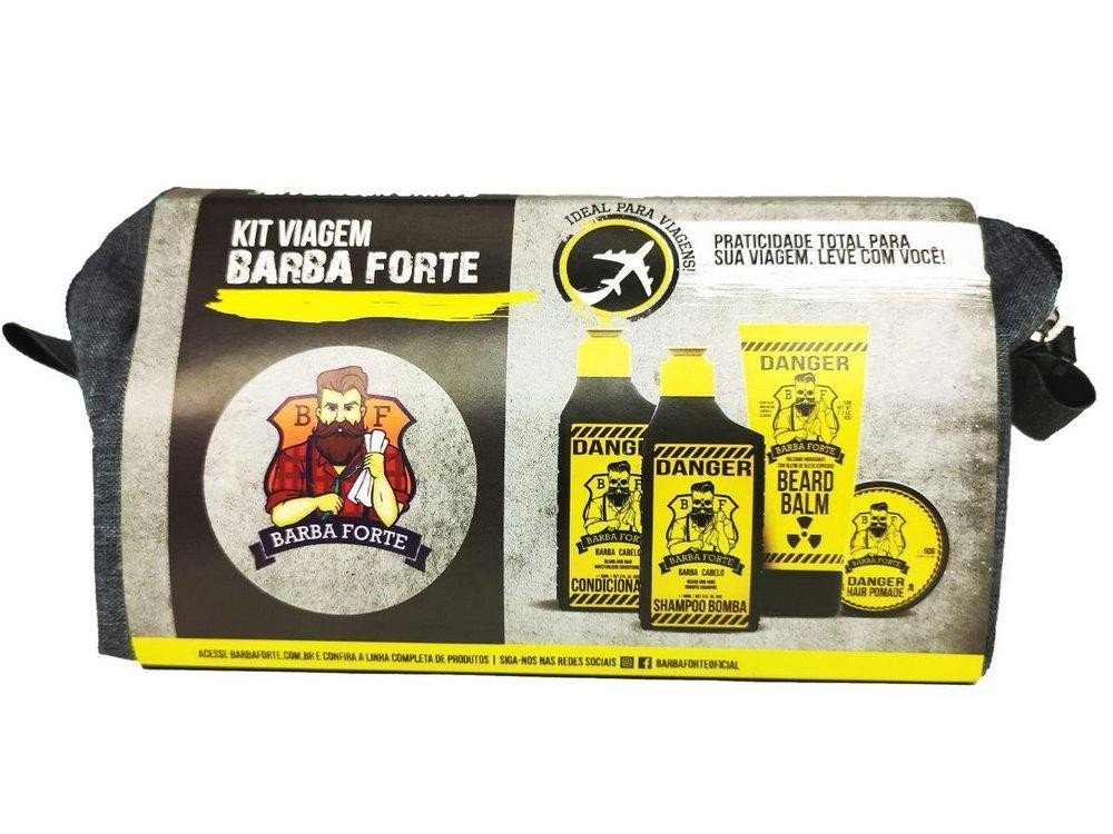 kit shampoo + condicionador + balm + pomada + necessaire barba forte danger