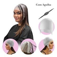 touca SILICONE mechas com agulha cores rosa transparente e preta cada