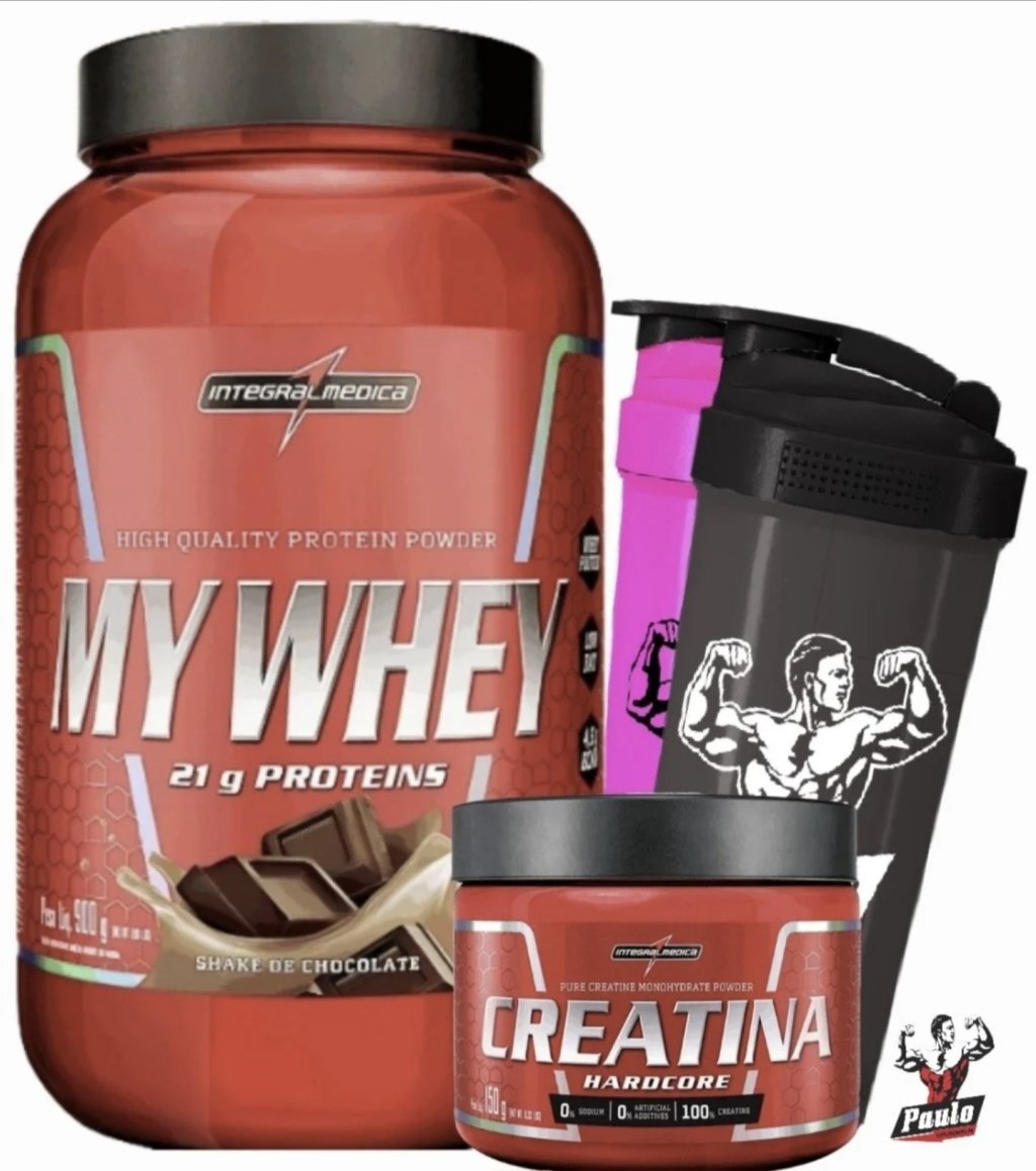 MY Whey 900g + Creatina Pura 300g  (Integralmédica) + Coqueteleira Sortida de Brinde 