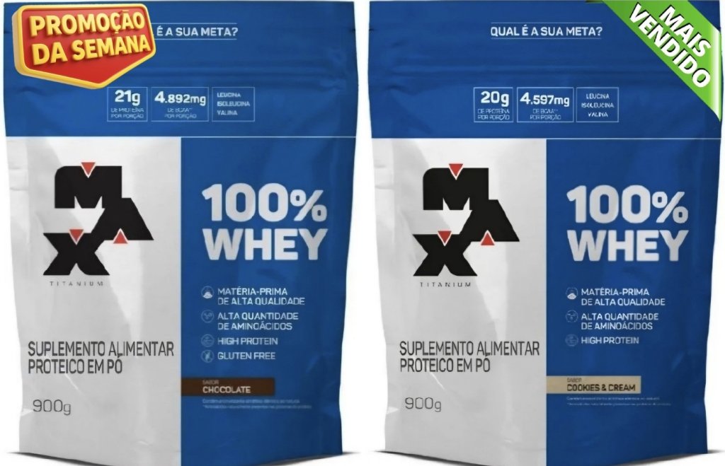 ✅FRETE-GRÁTIS 2 WHEY 100% CONCENTRADO (Max Titanium) 70% Proteína Concentrada do Leite