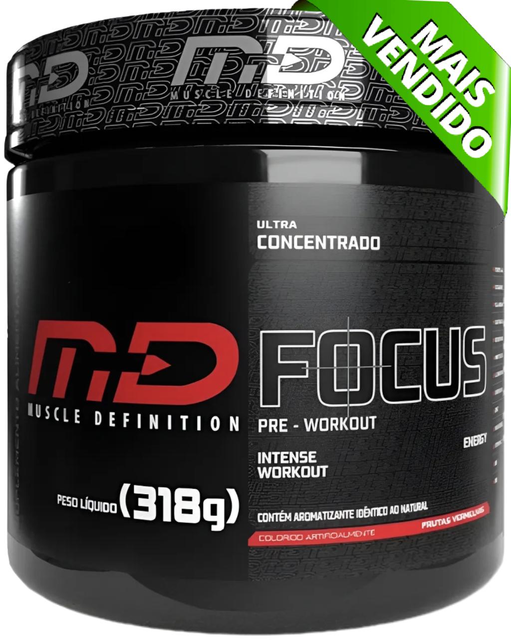 PRÉ TREINO FOCUS (MD) Com Beta Alanina, 400mg de cafeina por dose 