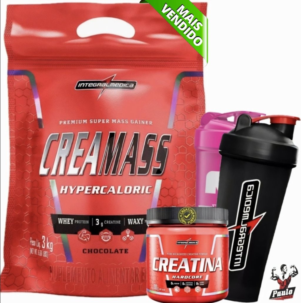 ✅ FRETE-GRÁTIS CREAMASS Hipercalórico 3kg + Creatina 150g Pura + Coqueteleira Brinde (Integralmédica)
