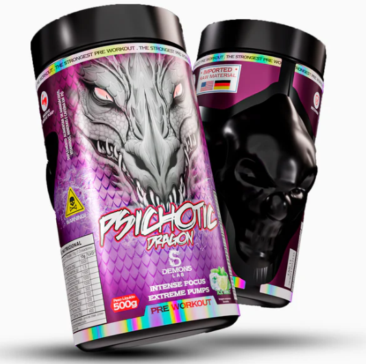 ✅FRETE-GRÁTIS Pré Treino Psichotic Dragon (Demons Lab) Com Beta Alanina, 400mg de cafeína por dose